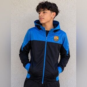 FC Barcelona Hooded Track Jacket Zip Athletic Soccer Futbol Jacket Boys Medium
